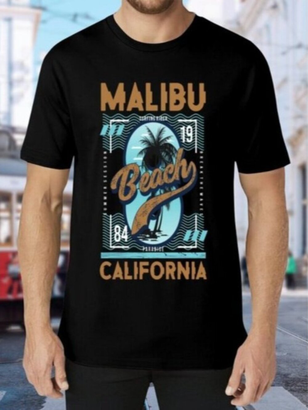 Black Malibu Beach Graphic T-Shirt